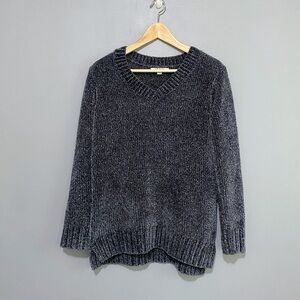 Orvis Chenille Tunic Pullover V-Neck Sweater Marled Gray Extra Soft Knit Size S